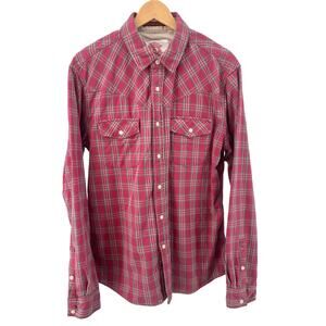 Christian Audigier Red Multi Plaid Button Up Flannel Shirt Mens XL Long Sleeve